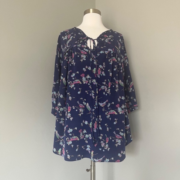 Rebecca Taylor Silk Birds Floral Canary Relaxed Tassels Top Blouse Tunic 6 M - Picture 2 of 11